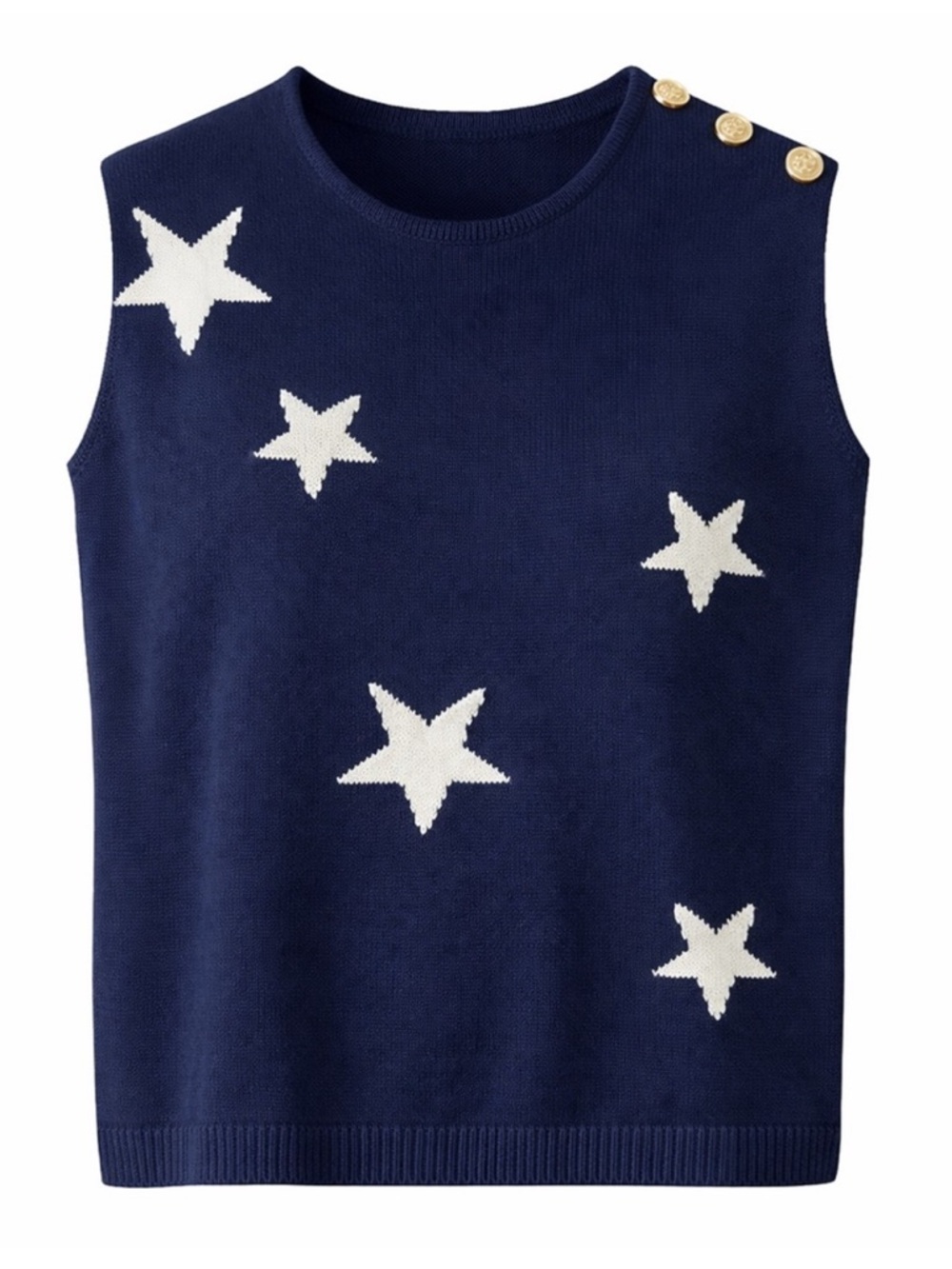 Brit.NY | Navy Blue w/White Stars Sleeveless Knit Sweater Small